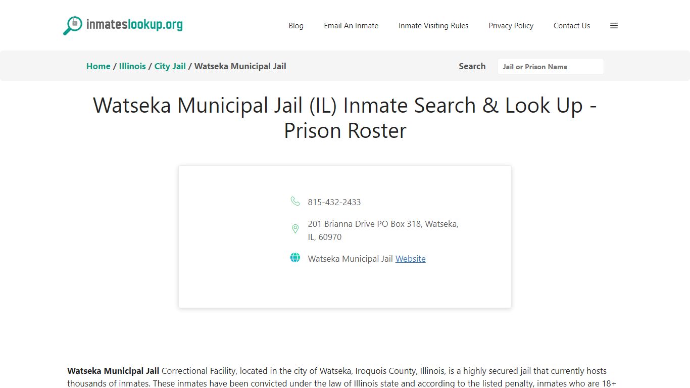 Watseka Municipal Jail (IL) Inmate Search & Look Up - Prison Roster